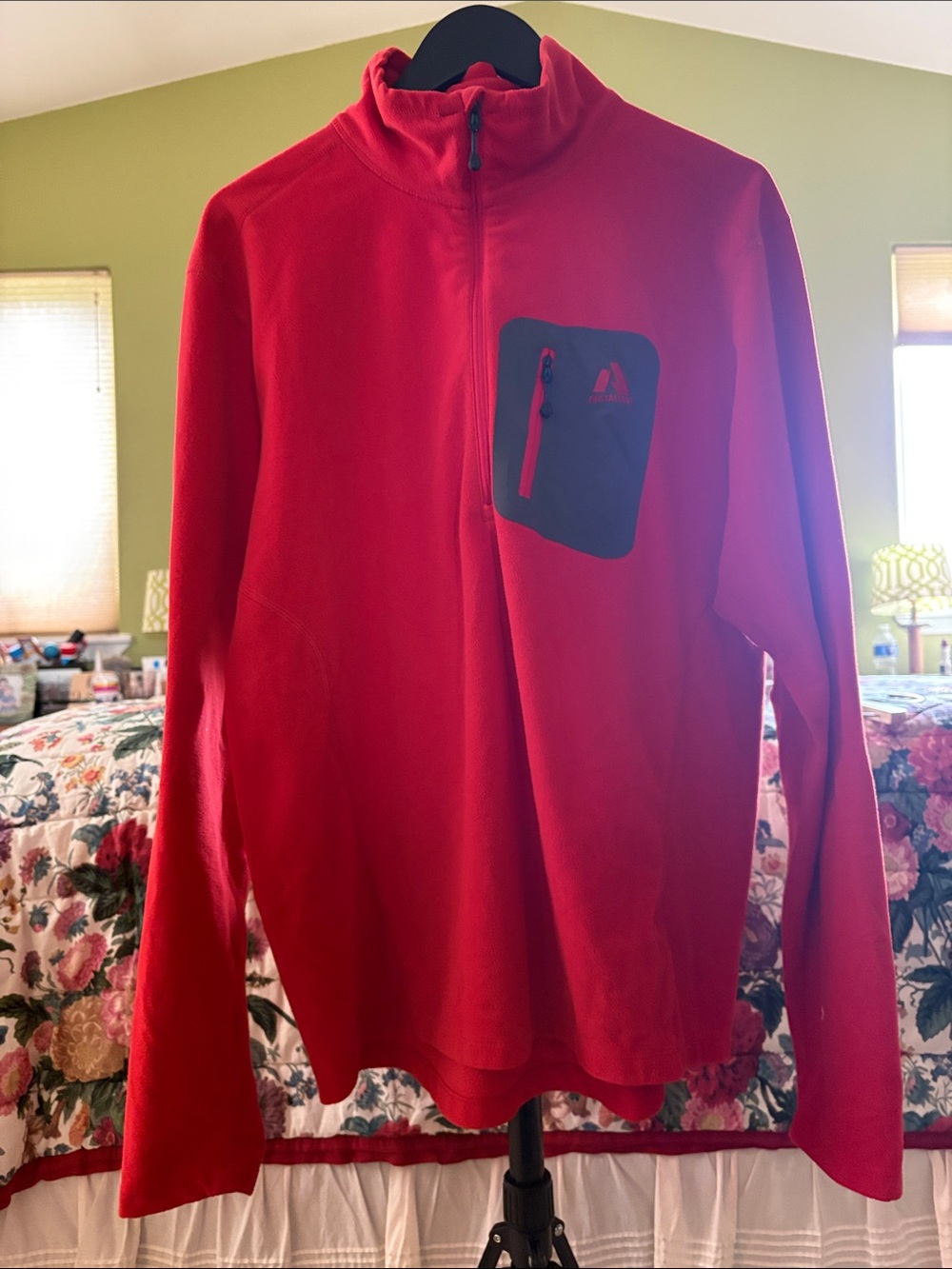 Eddie Bauer Red Performance Half-Zip Jacket with Black Chest Pocket